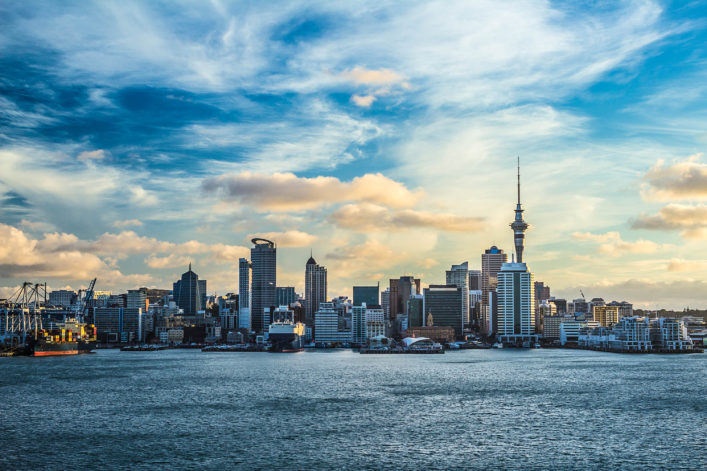 Auckland city with dramatic sky