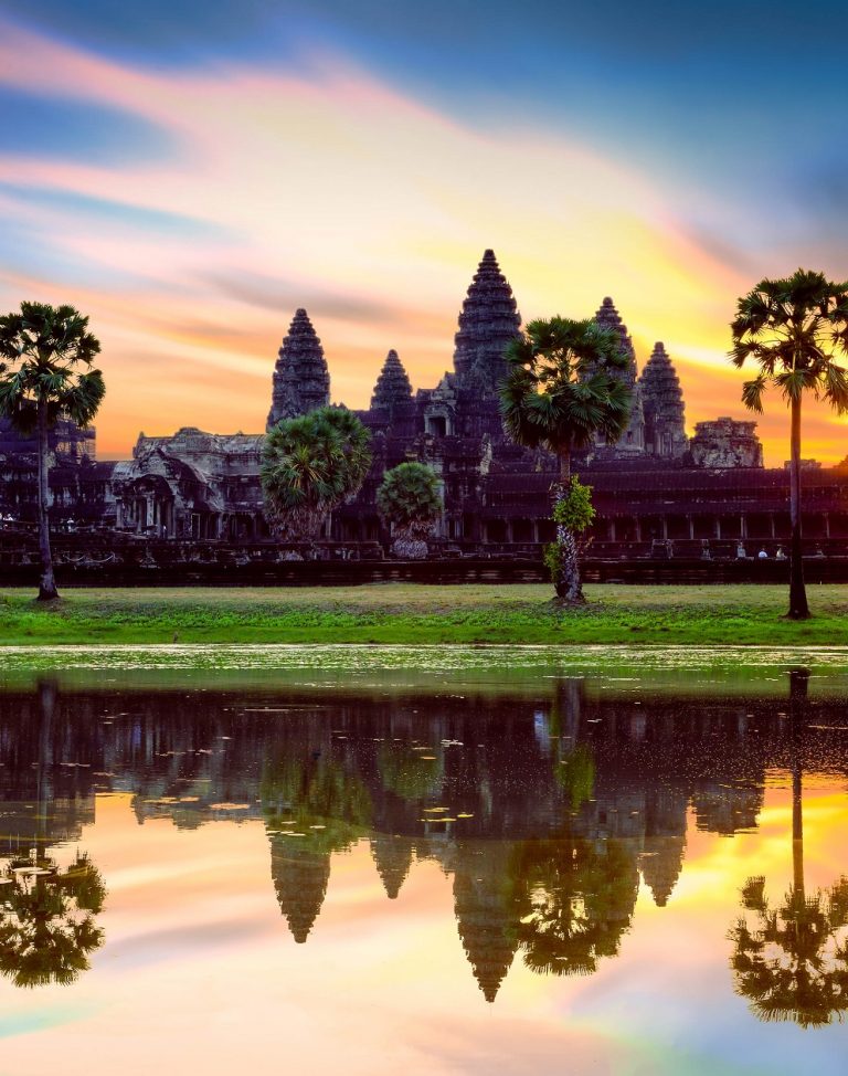 Angkor Wat at sunrise, famous temple at Siem Reap, Cambodia.