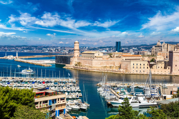 Saint Jean Castle and Cathedral de la Major and the Vieux port in Marseille, France shutterstock_369082556-2