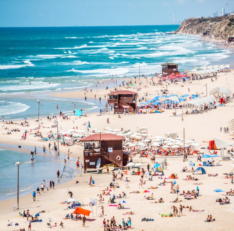 People relaxing on Herzliya Beach, Tel Aviv,Israel