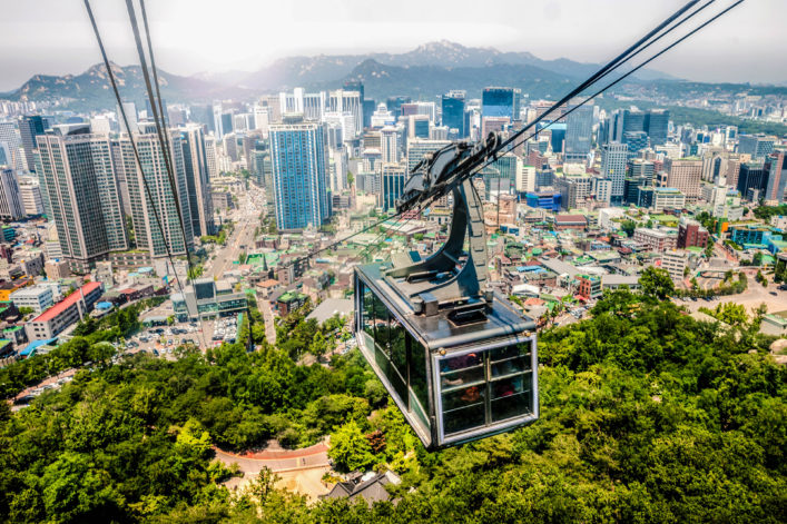 Seoul cityscape and cable car