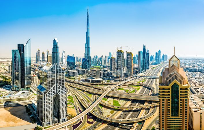 Modern skyscrapers in Downtown Dubai, Dubai, United Arab Emirate