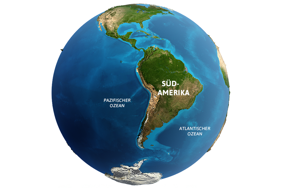 Zuid-Amerika op de wereldkaart
